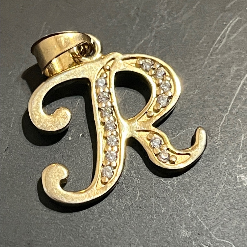 Gold Initial 'R' Pendant with Crystals